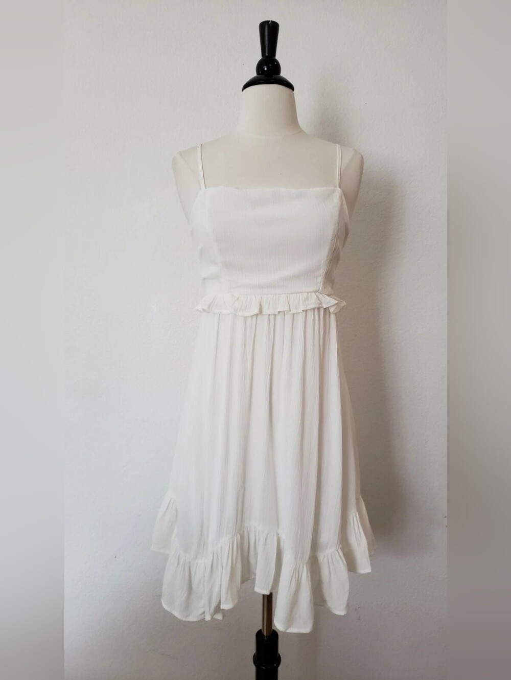 White Ruffle Hem Spaghetti Strap Dress